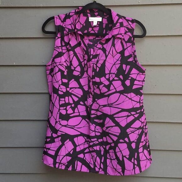 Dana Buchman Purple Black Print Sleeveless blouse size Medium - Picture 1 of 9